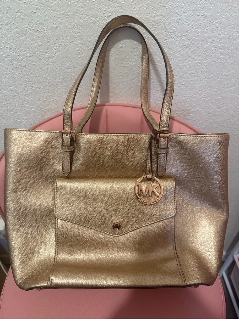 Michael Kors Rose Gold Saffiano Leather Tote Bag